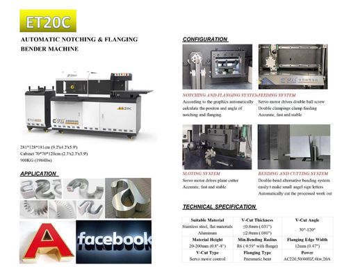 EJON ET20C V-Cutting Trim-less Letter Reverse Letter Bending Machine for Stainless Steel and Aluminum